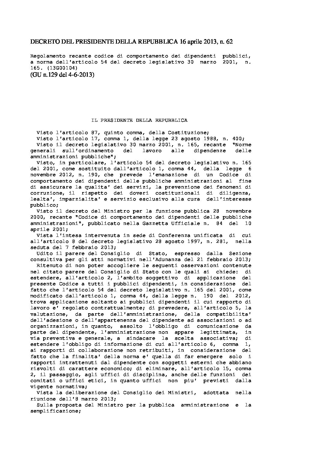Decreto del Presidente della Repubblica n. 62 del 16 aprile 2013_0